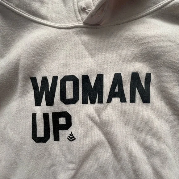 Women's Cream 'Woman Up' Cropped Hoodie - Picture 2 of 3